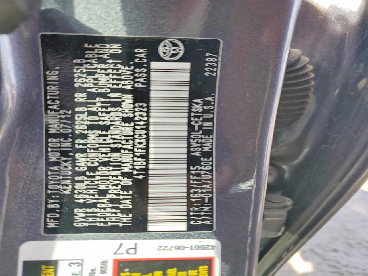 2012 TOYOTA CAMRY