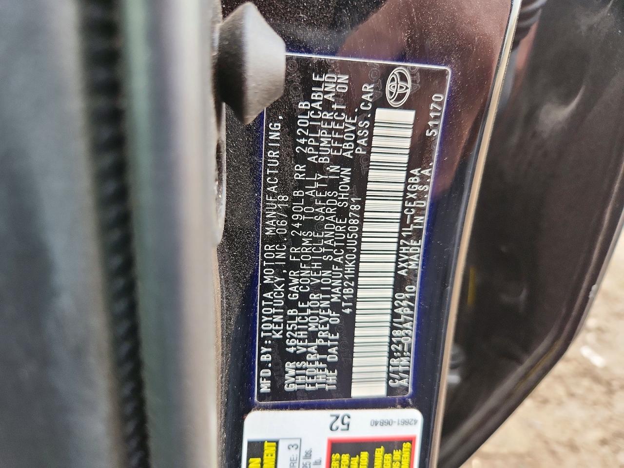 2018 TOYOTA CAMRY SOLA