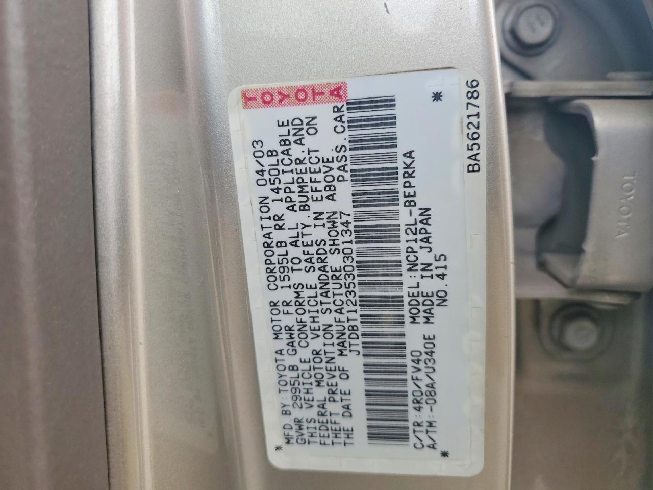 2003 TOYOTA ECHO