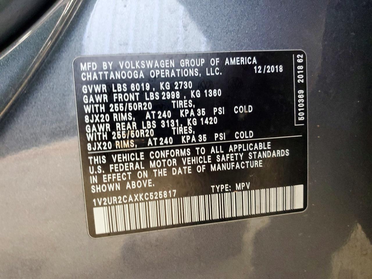 2019 VOLKSWAGEN ATLAS