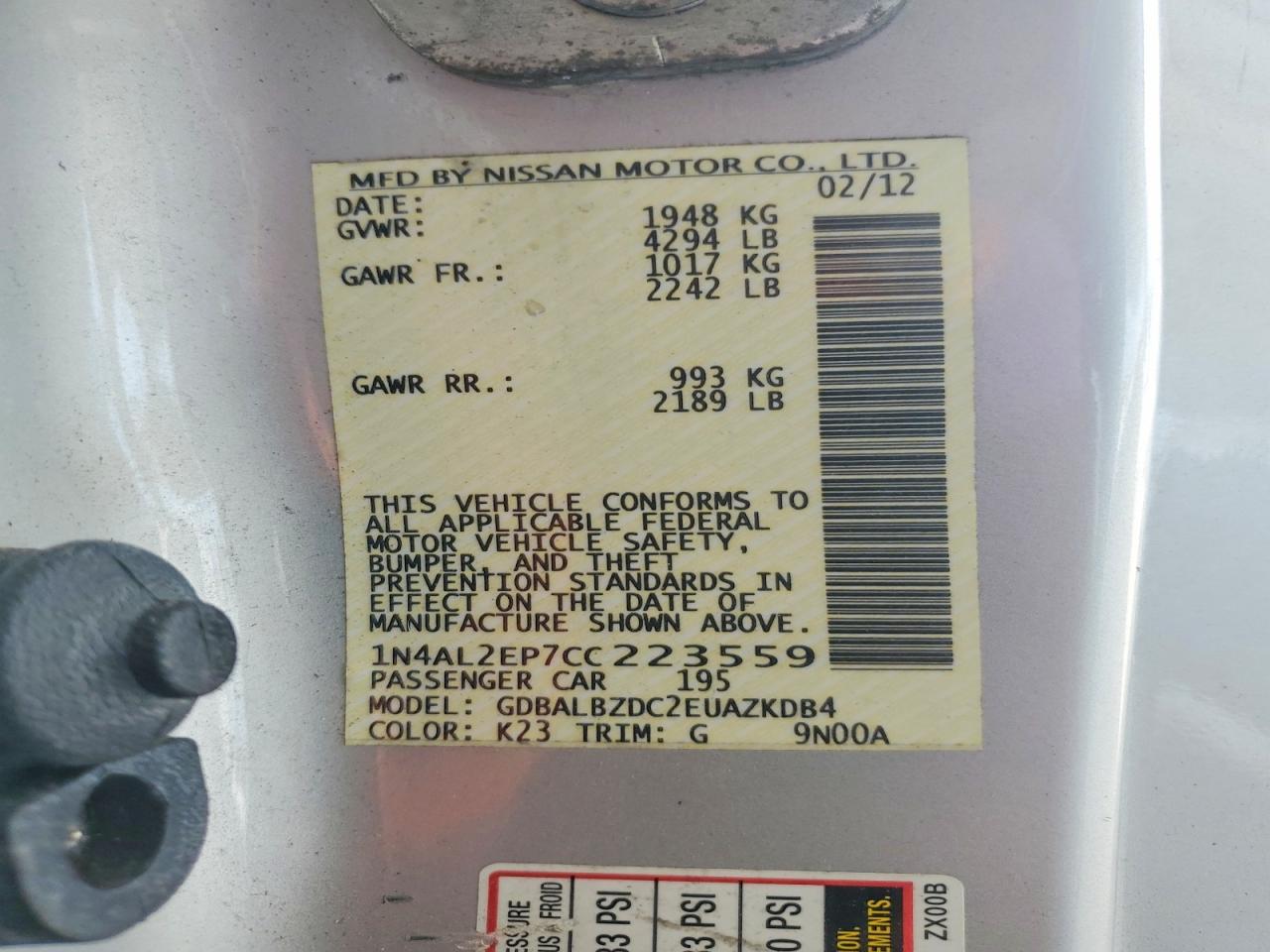 2012 NISSAN ALTIMA