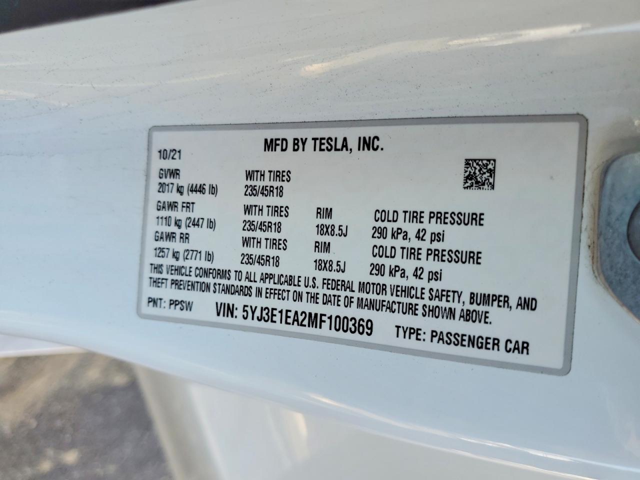 2021 TESLA MODEL 3