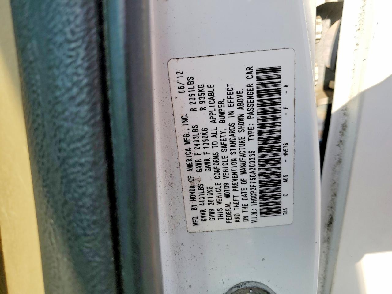2012 HONDA ACCORD