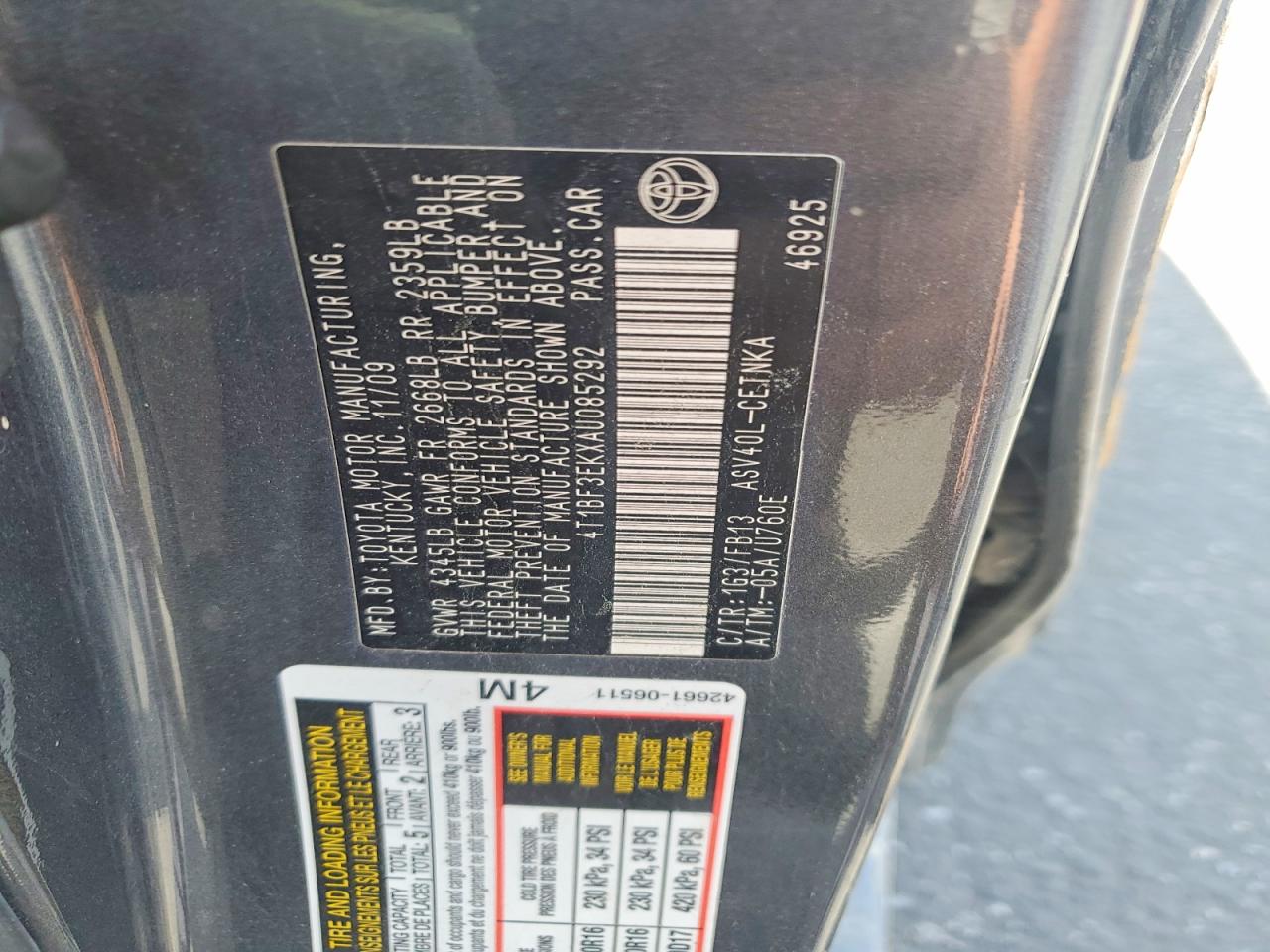 2010 TOYOTA CAMRY