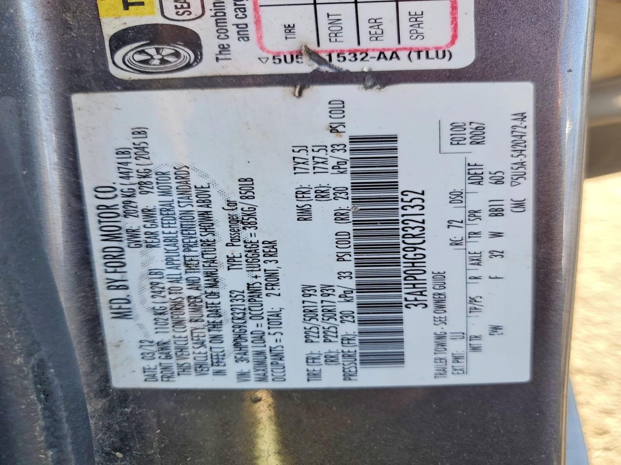 2012 FORD FUSION