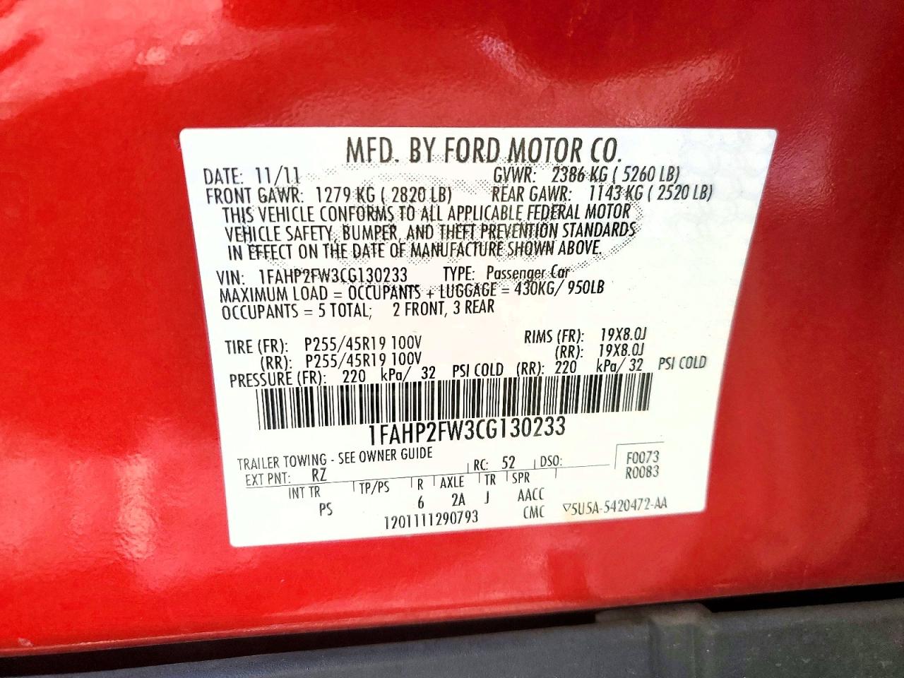 2012 FORD TAURUS