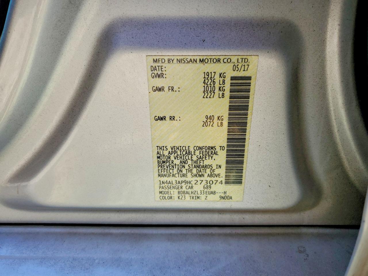 2017 NISSAN ALTIMA