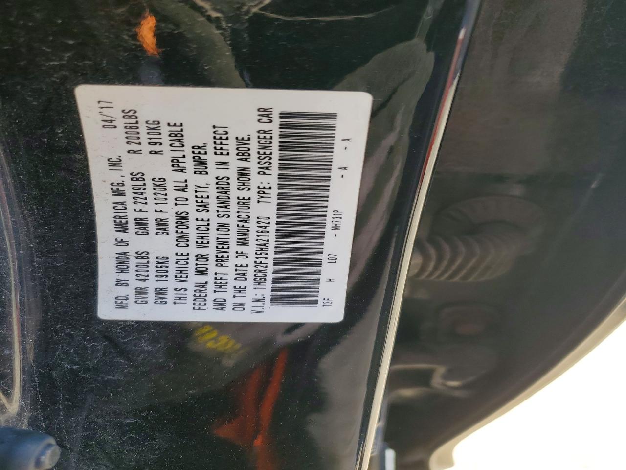2017 HONDA ACCORD
