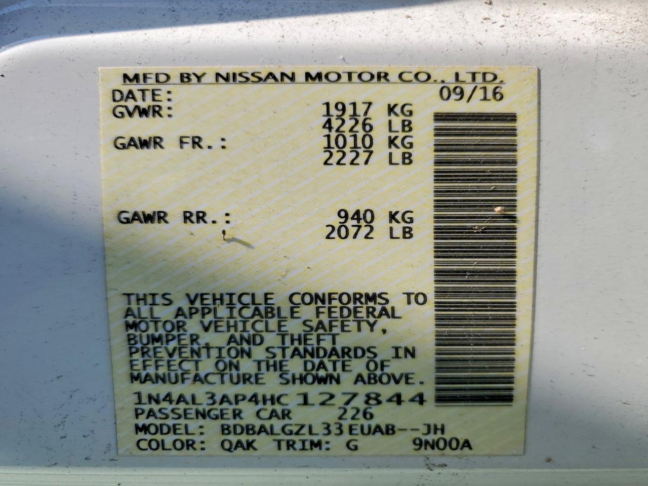 2017 NISSAN ALTIMA