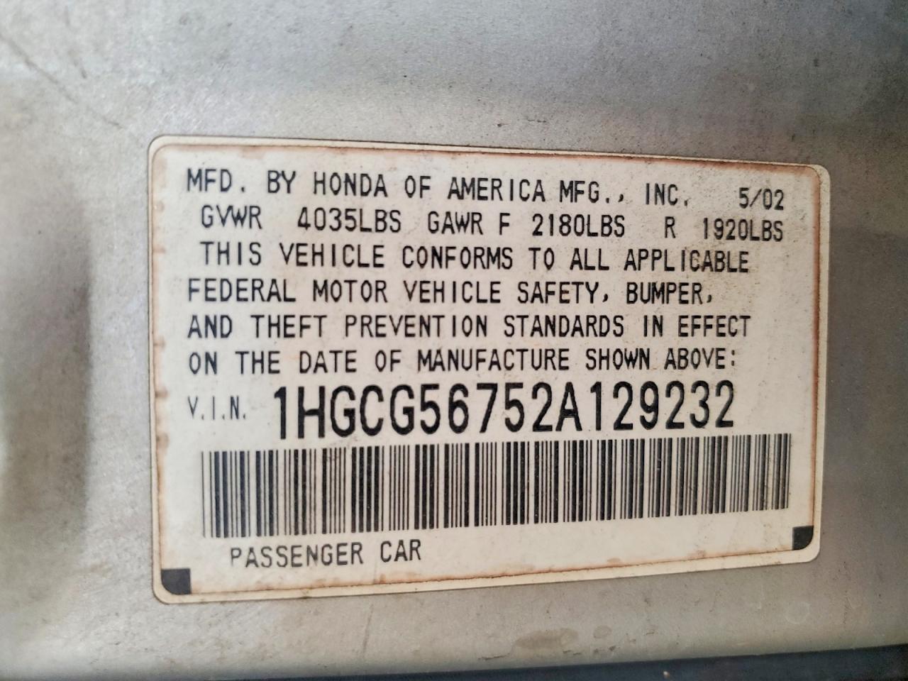 2002 HONDA ACCORD