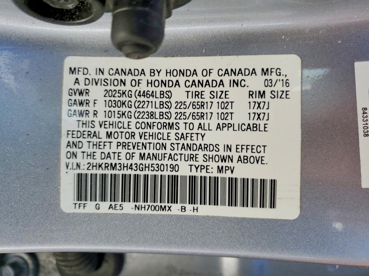 2016 HONDA CRV