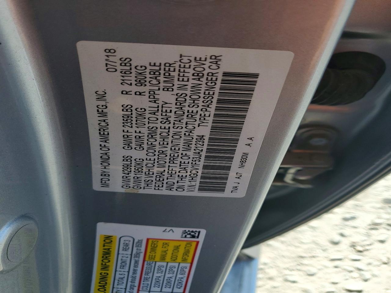 2018 HONDA ACCORD