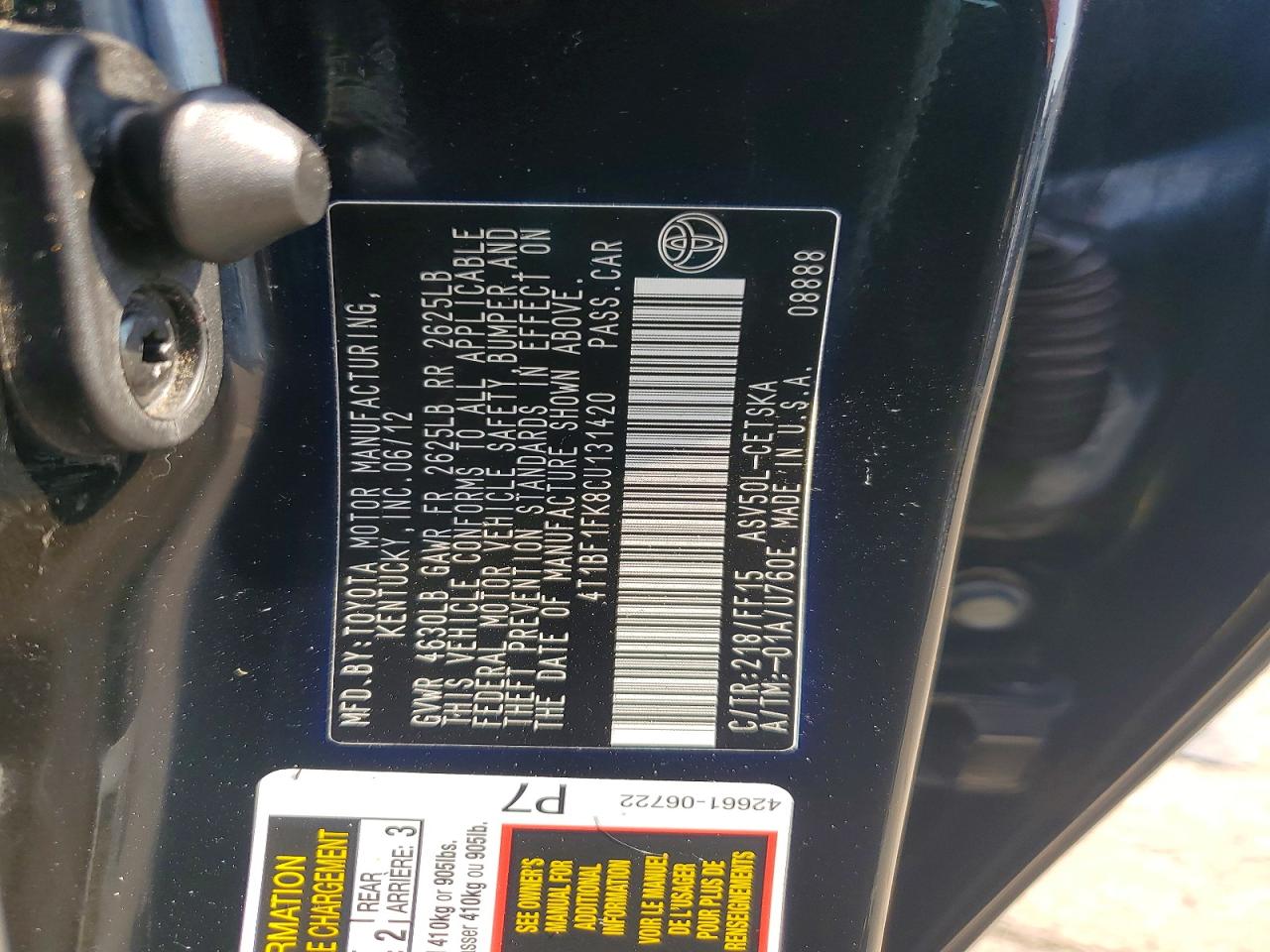 2012 TOYOTA CAMRY