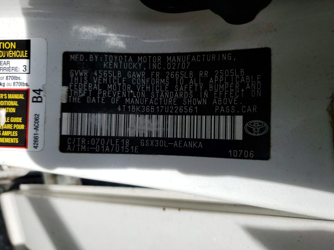 2007 TOYOTA AVALON