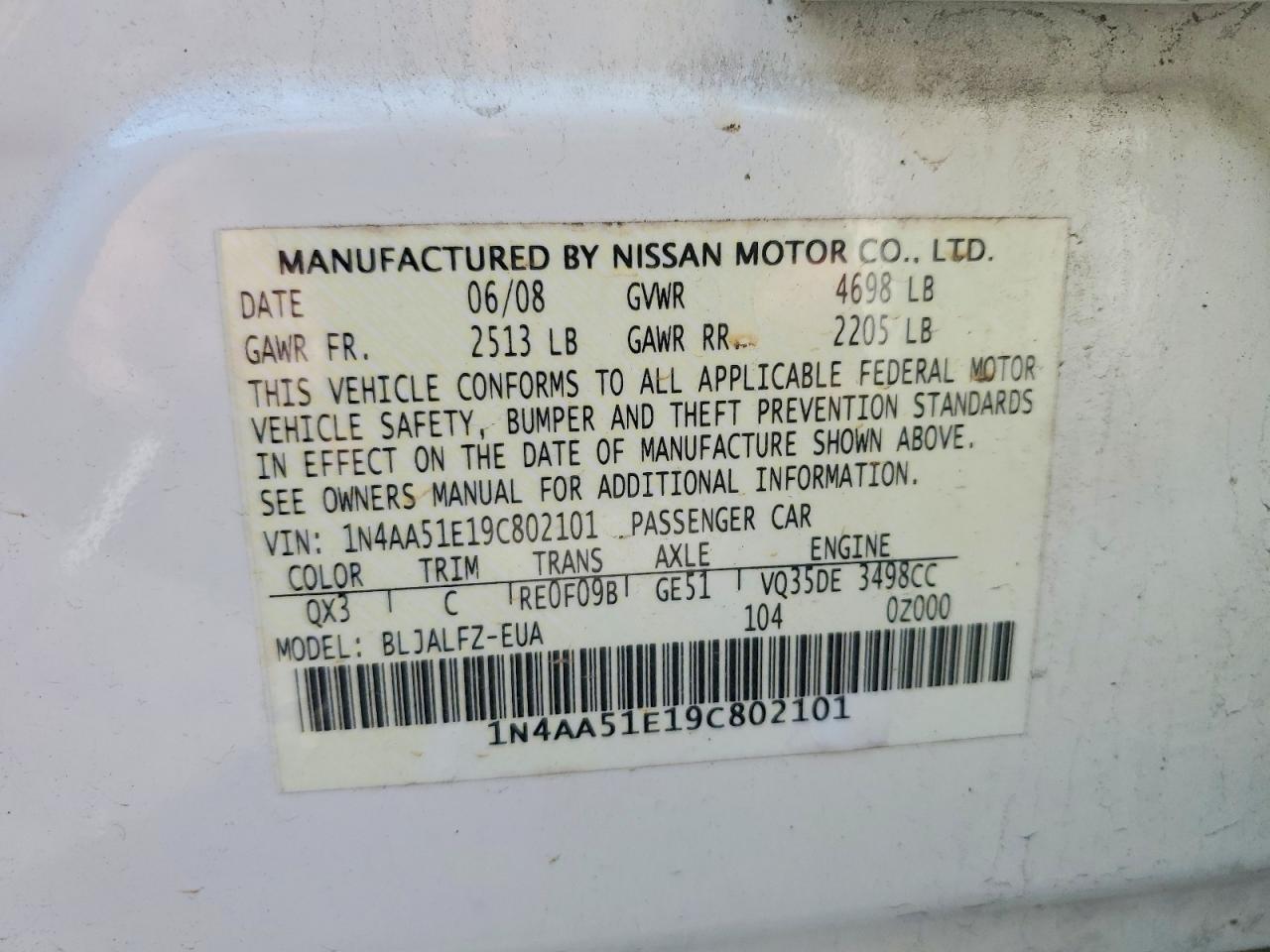 2009 NISSAN MAXIMA