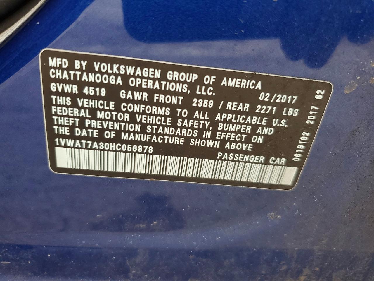 2017 VOLKSWAGEN PASSAT