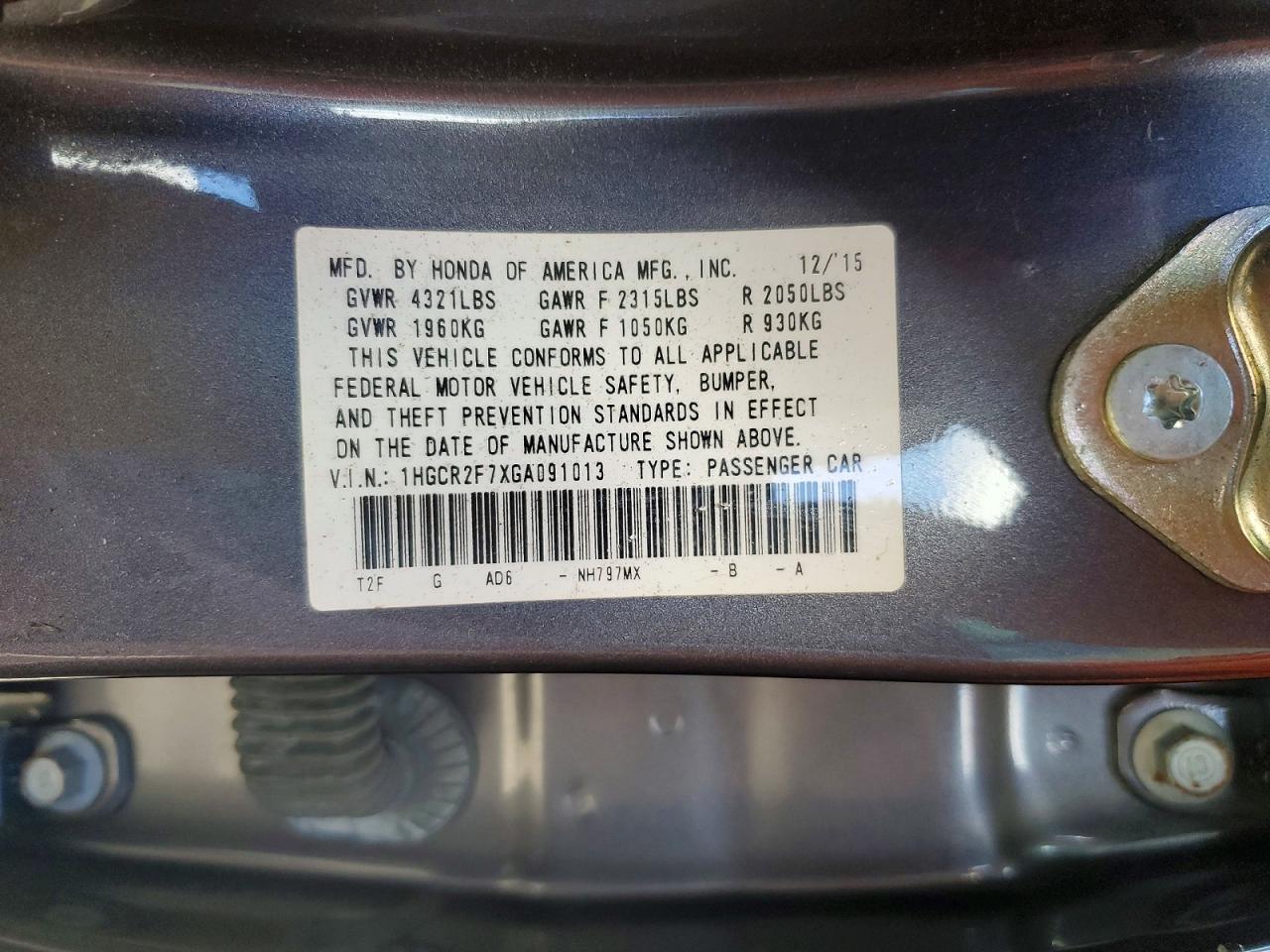 2016 HONDA ACCORD