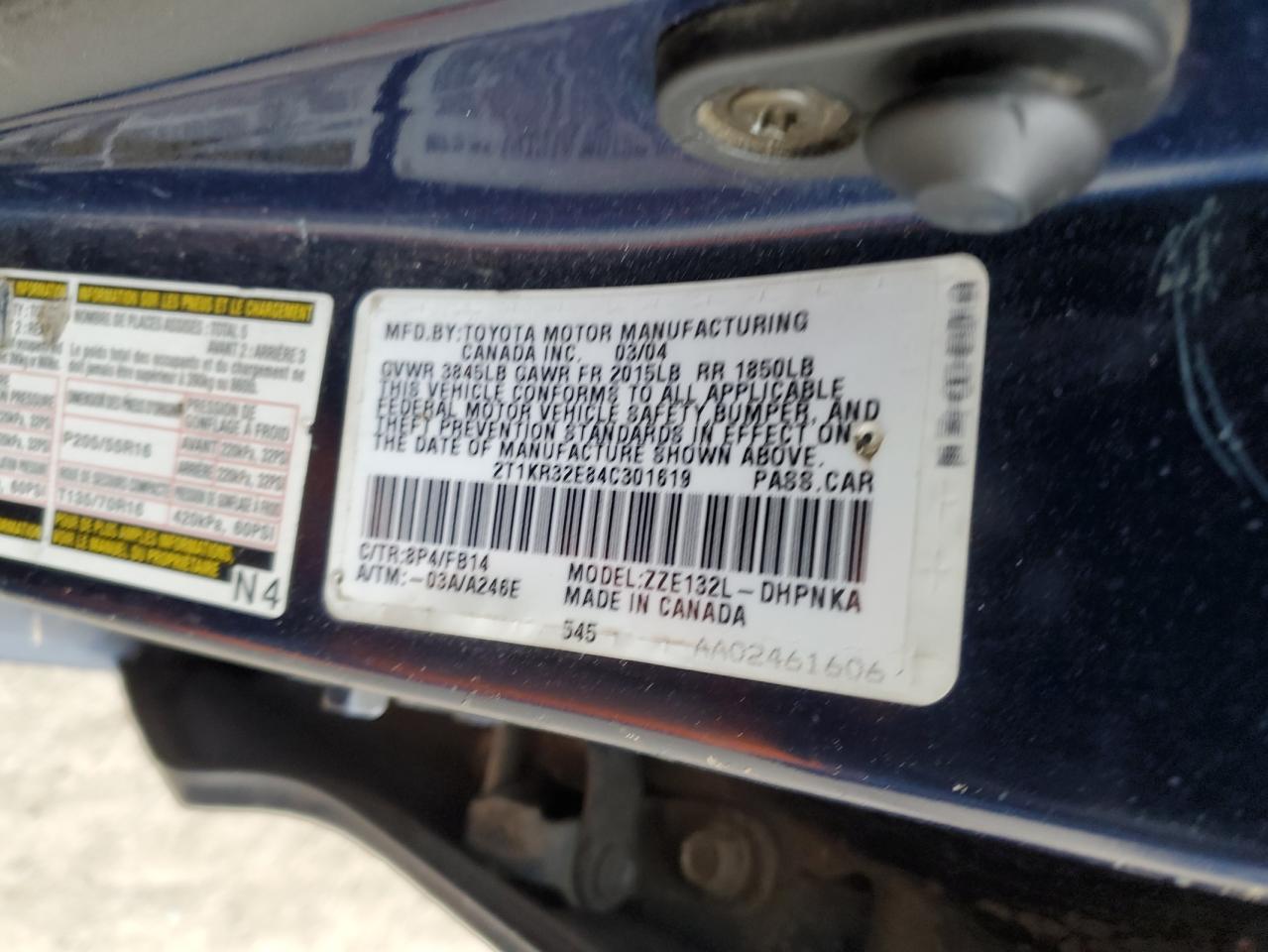 2004 TOYOTA COROLLA