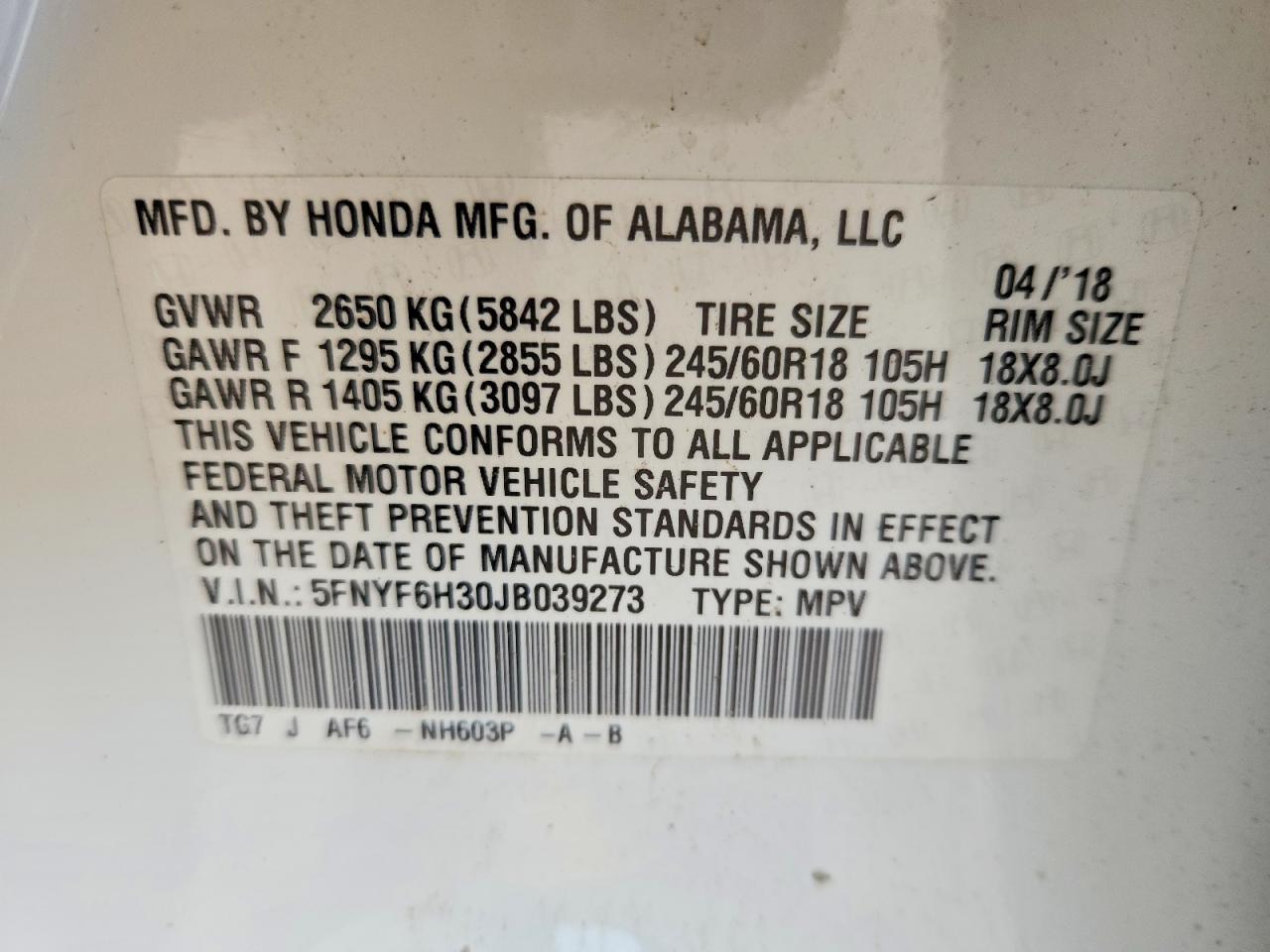 2018 HONDA PILOT