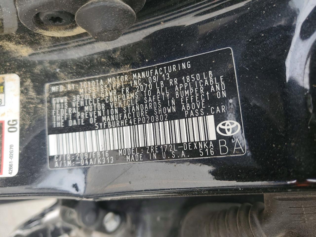 2014 TOYOTA COROLLA