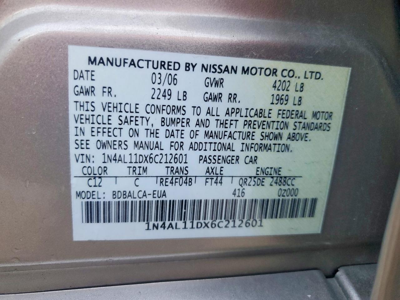 2006 NISSAN ALTIMA