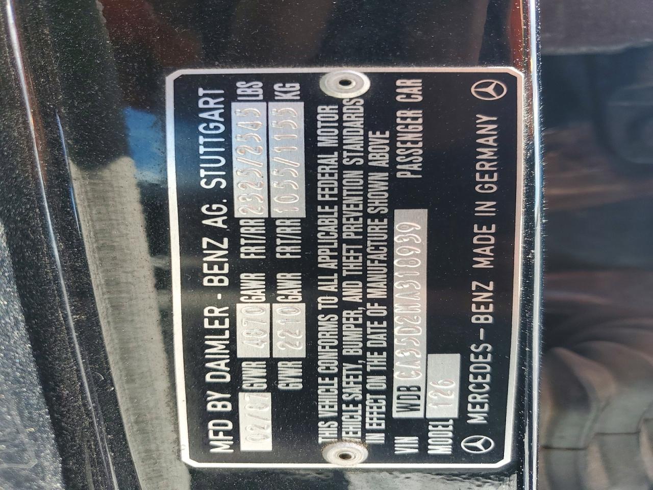 1987 MERCEDES-BENZ S-CLASS