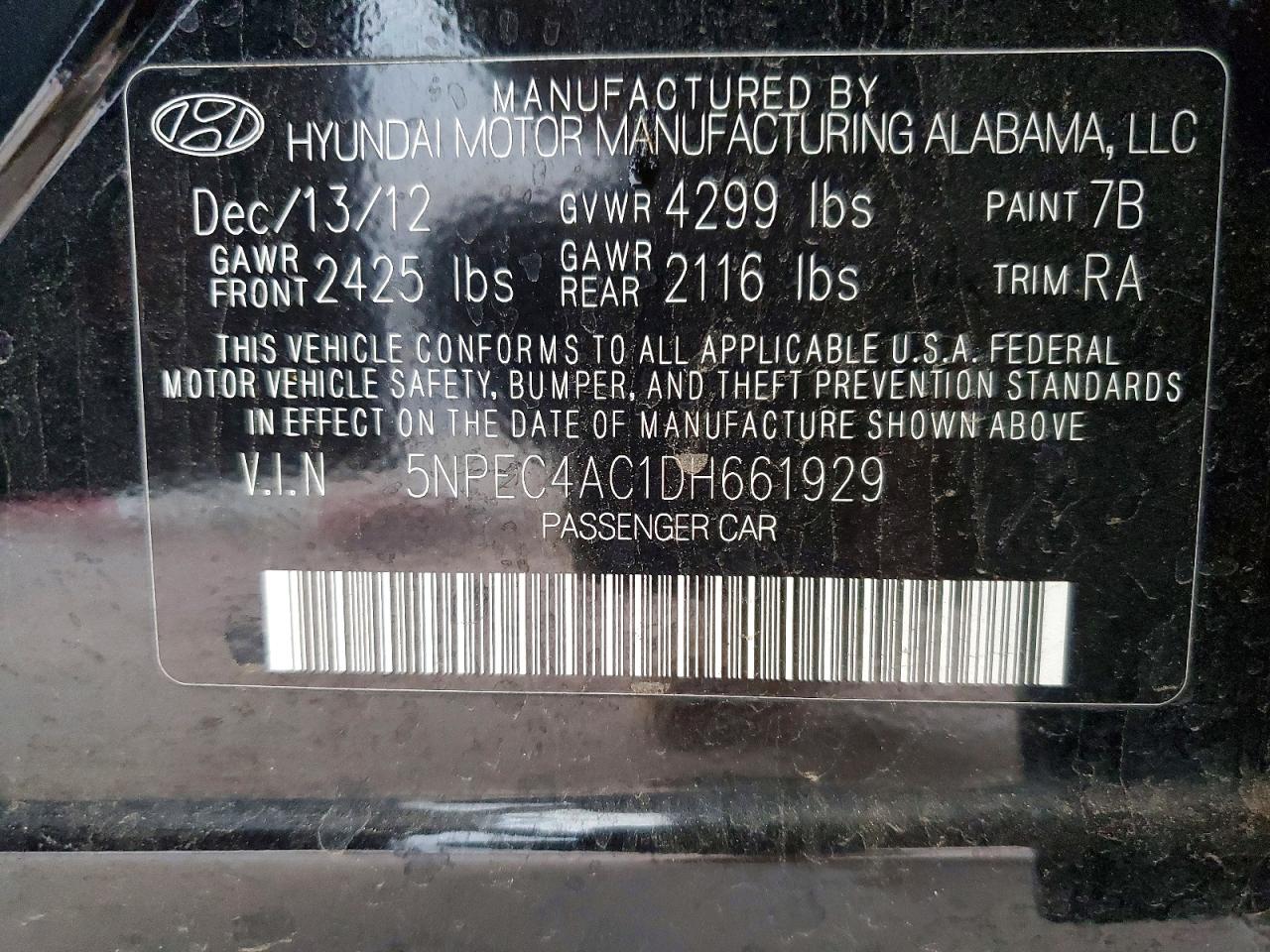 2013 HYUNDAI SONATA