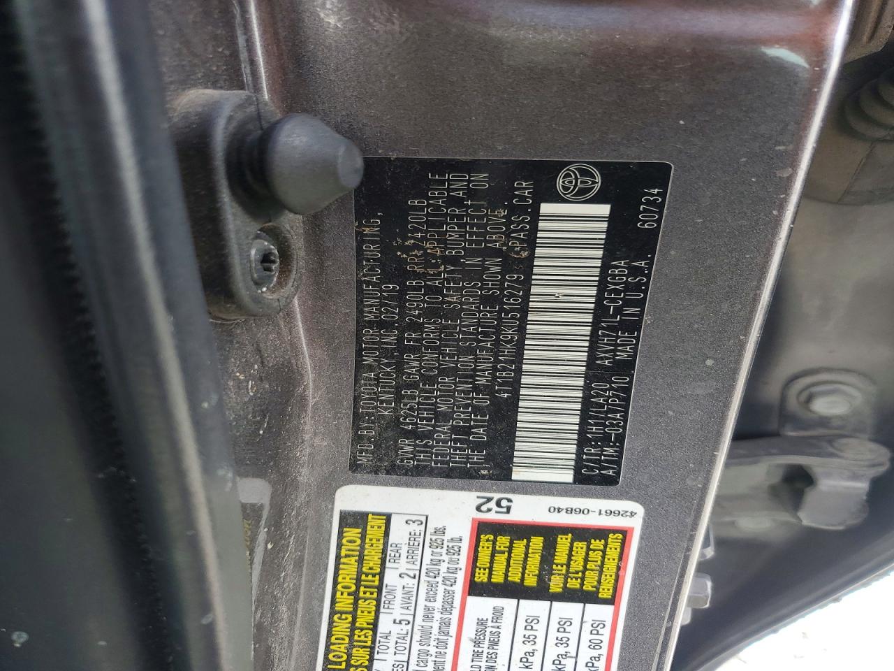 2019 TOYOTA CAMRY SOLA