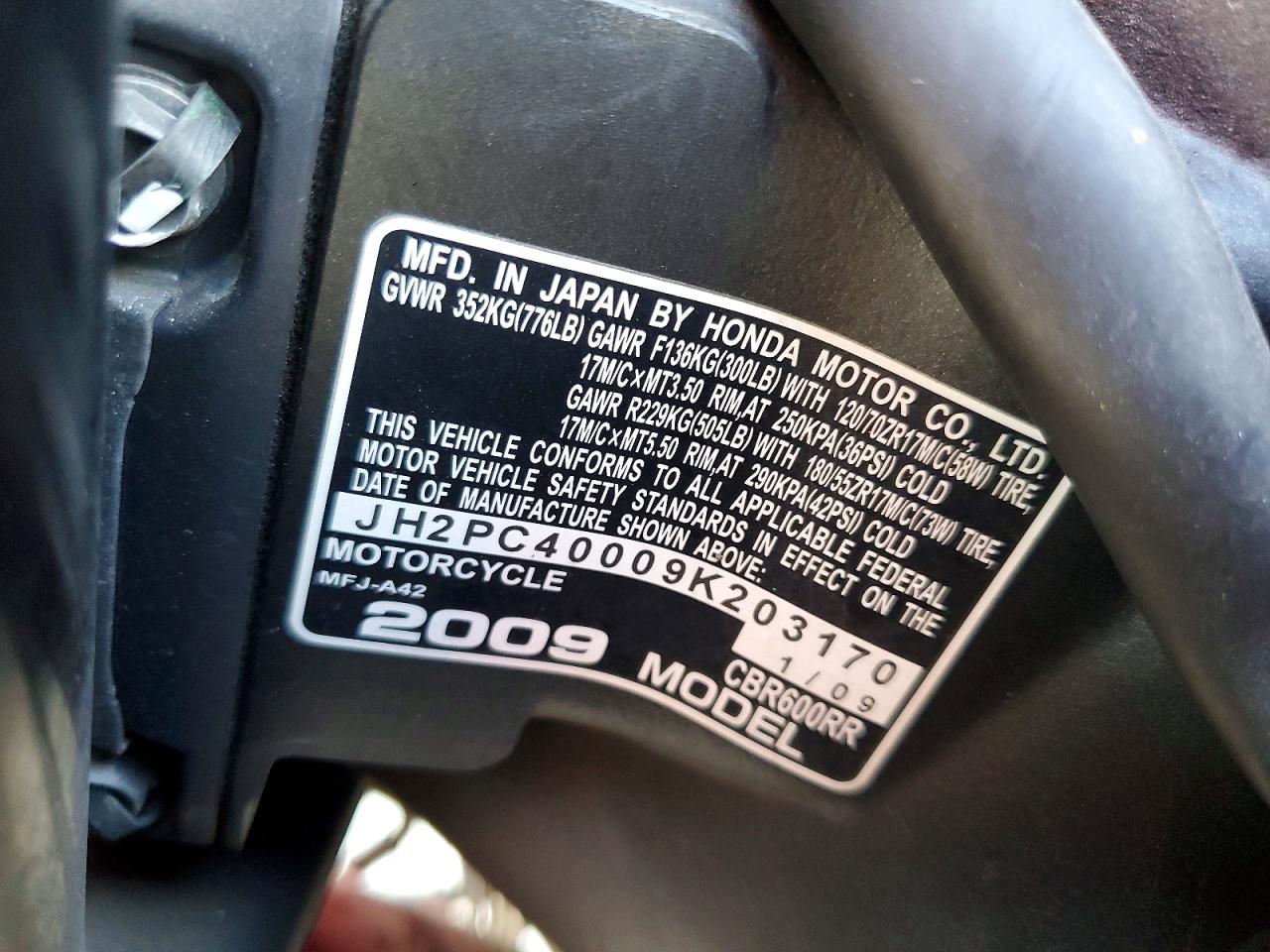 2009 HONDA CBR CYCLE