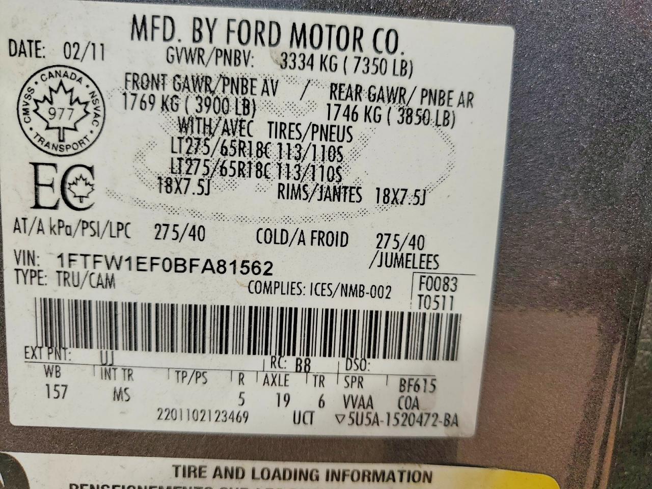 2011 FORD F150