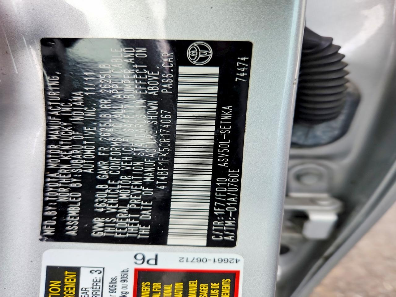2012 TOYOTA CAMRY