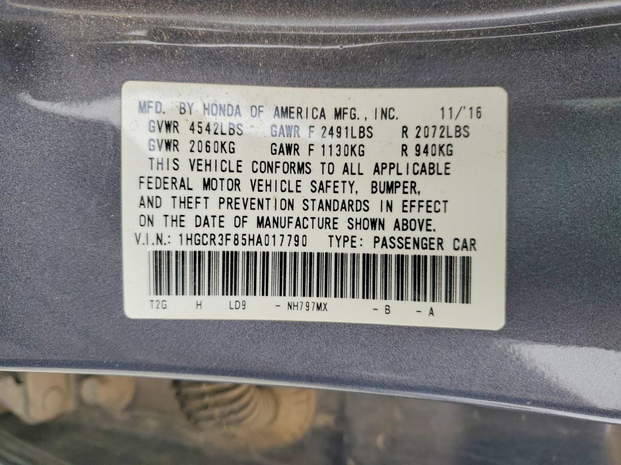 2017 HONDA ACCORD