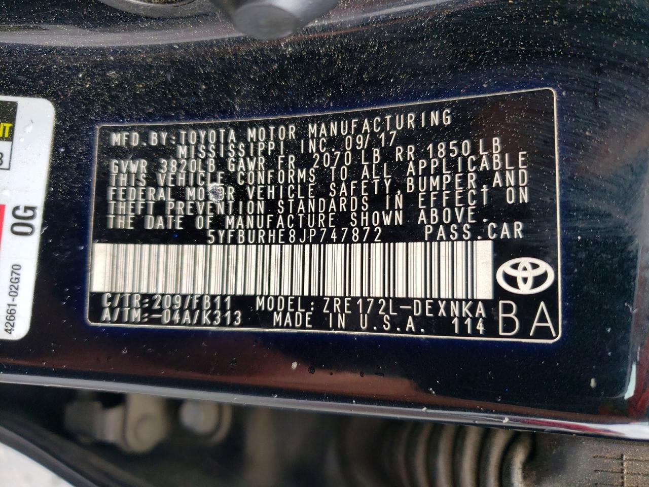 2018 TOYOTA COROLLA