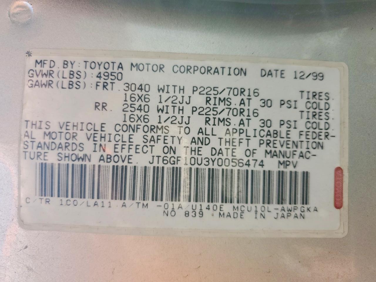 2000 LEXUS RX350