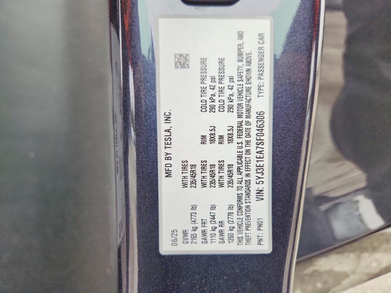 2025 TESLA MODEL 3
