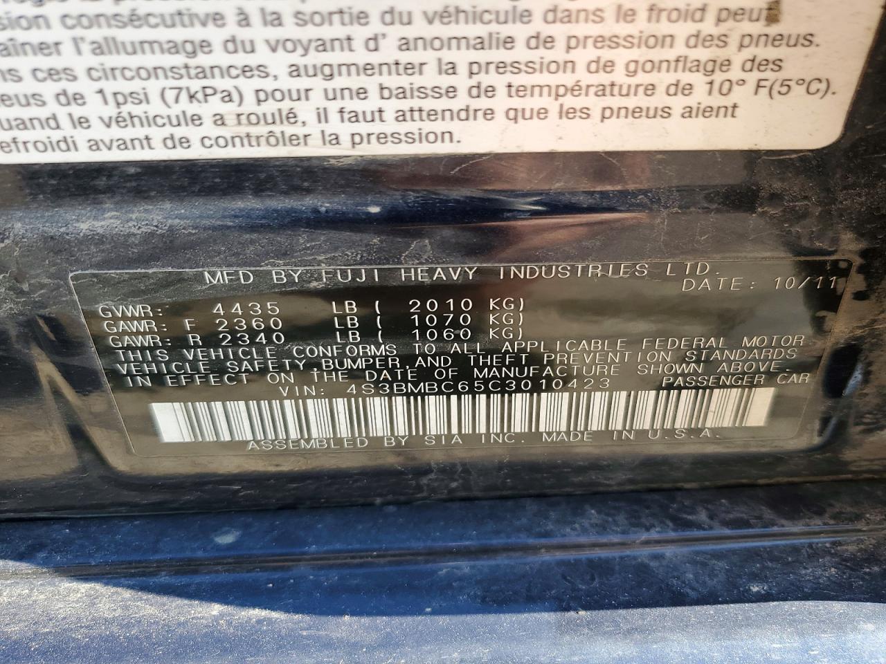 2012 SUBARU LEGACY