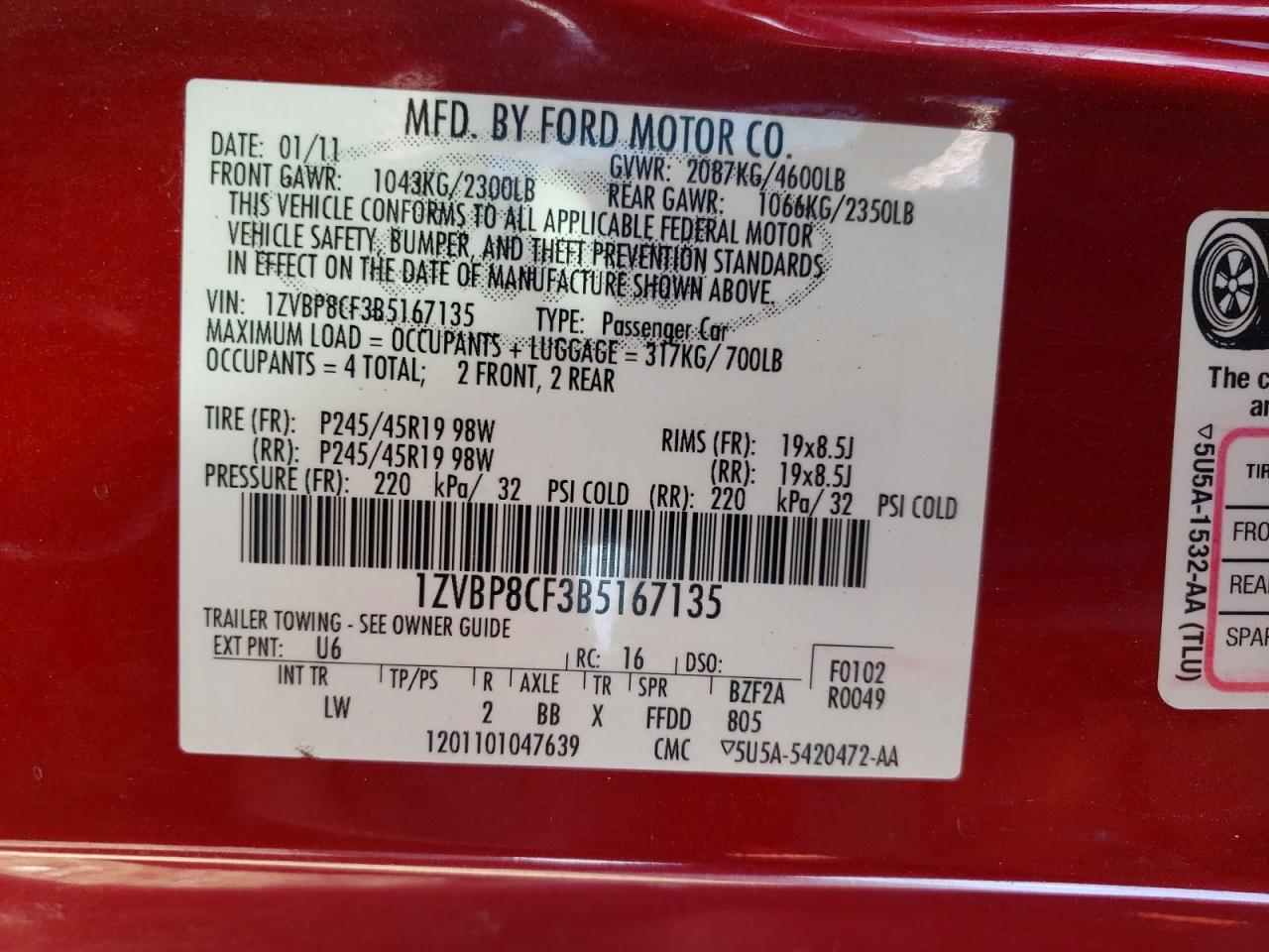 2011 FORD MUSTANG
