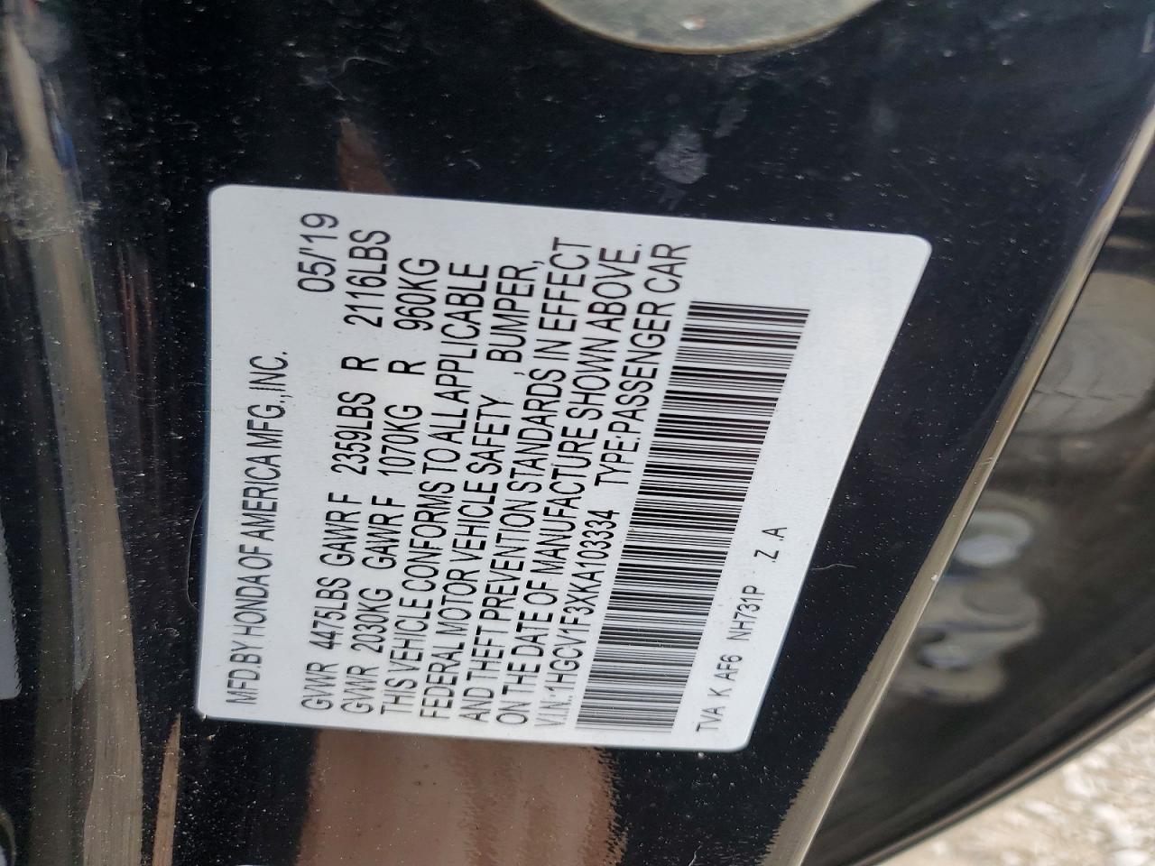 2019 HONDA ACCORD