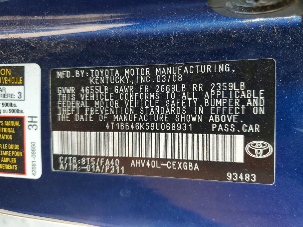 2009 TOYOTA CAMRY SOLA