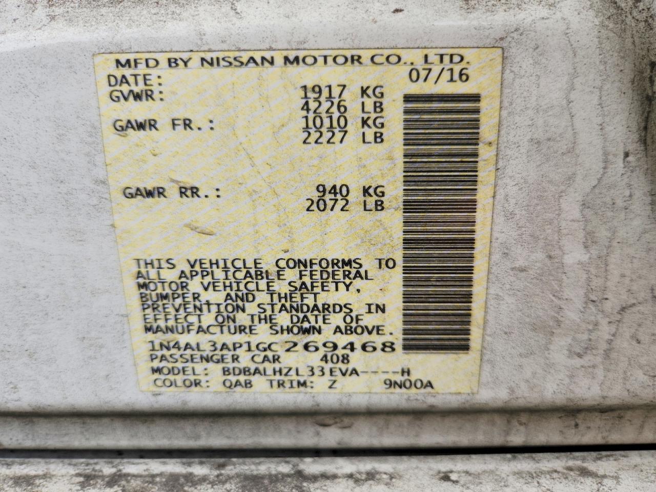 2016 NISSAN ALTIMA