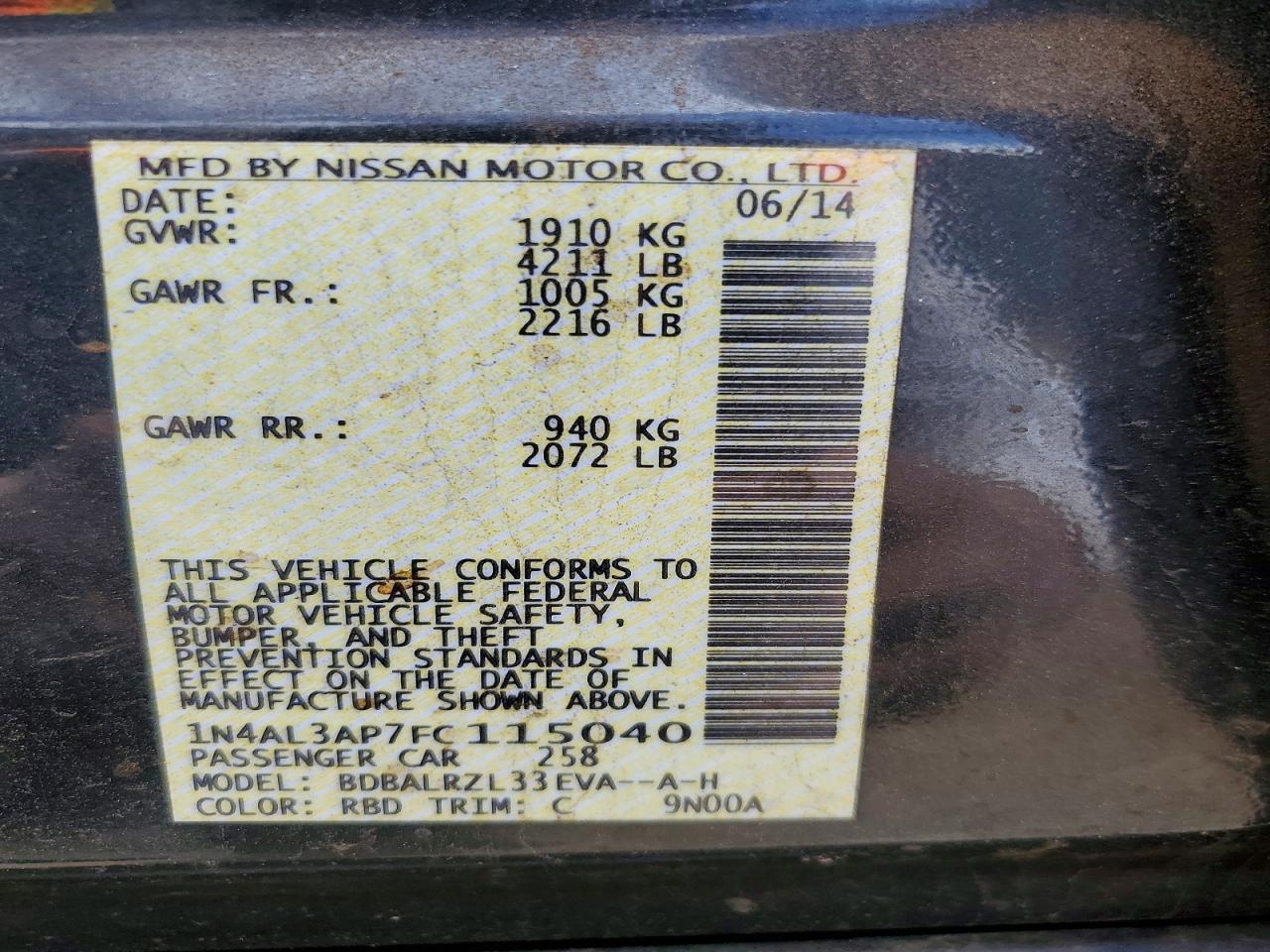 2015 NISSAN ALTIMA