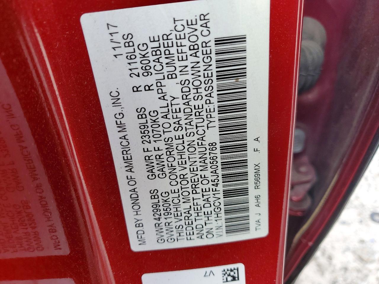 2018 HONDA ACCORD