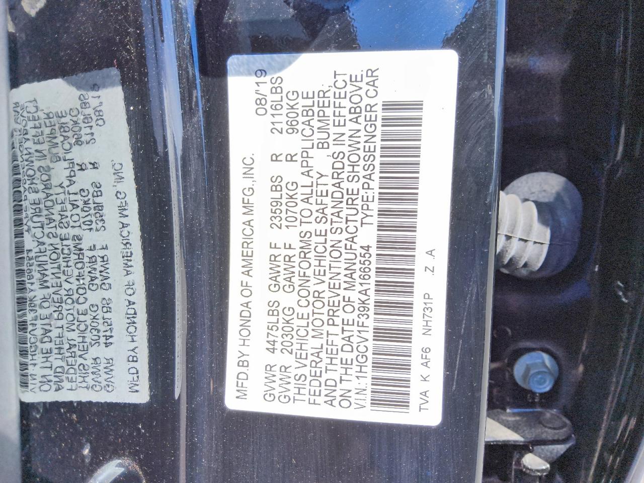 2019 HONDA ACCORD