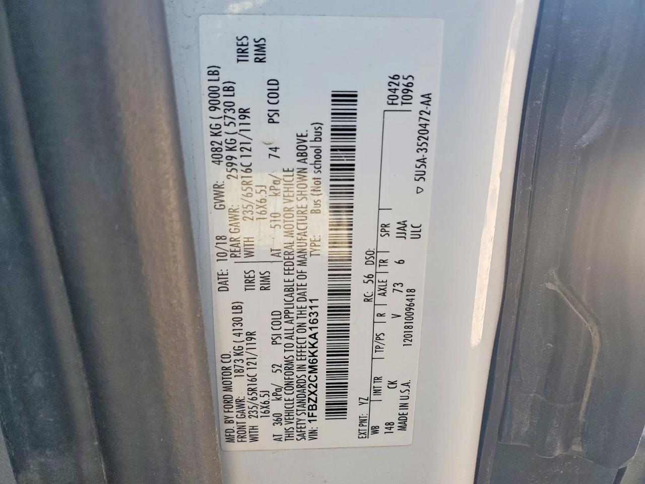 2019 FORD TRANSIT
