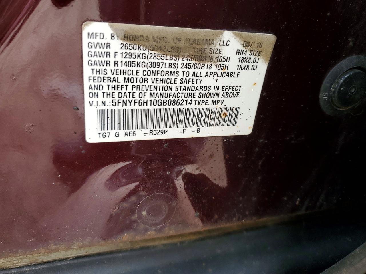 2016 HONDA PILOT