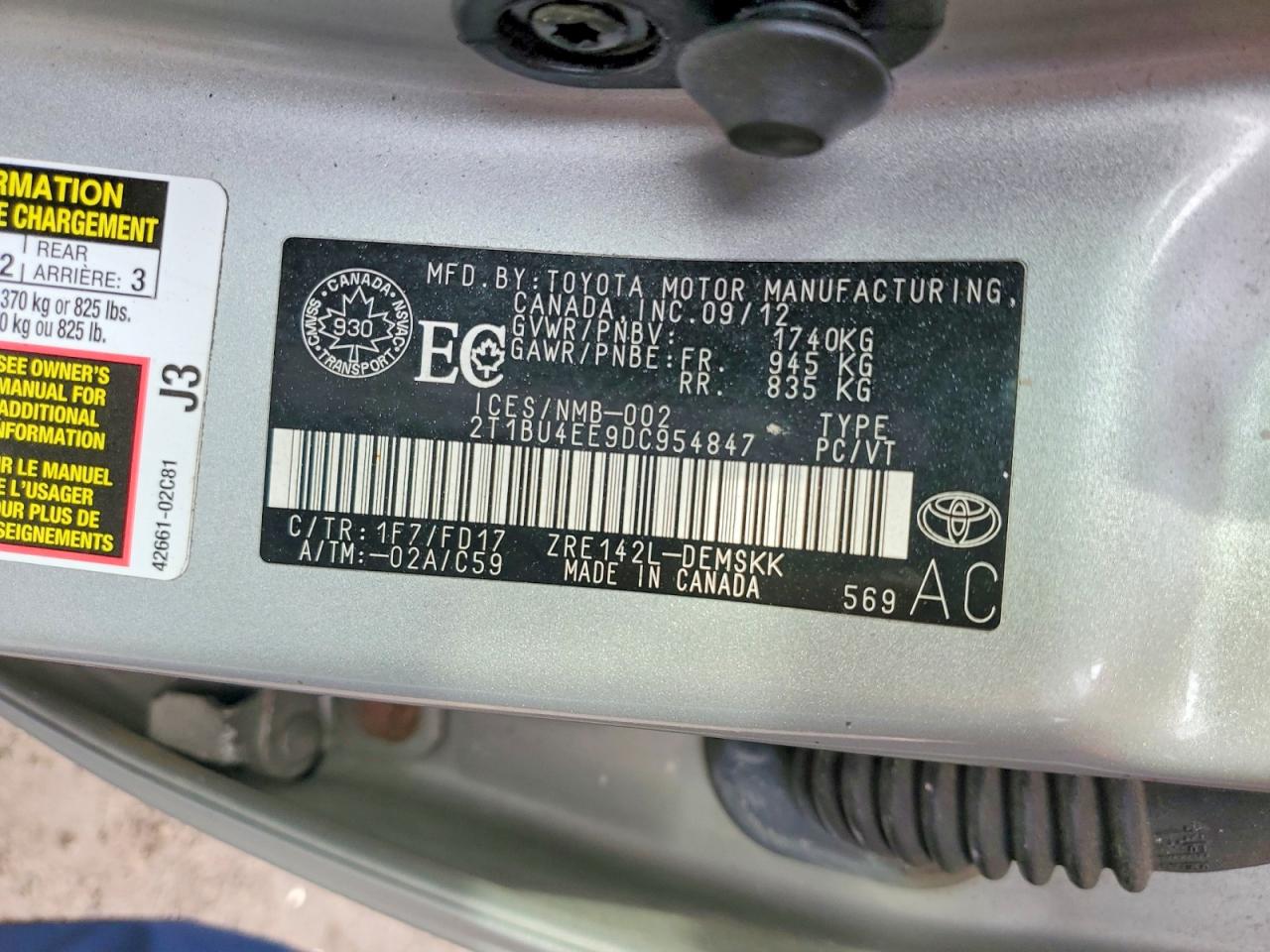 2013 TOYOTA COROLLA