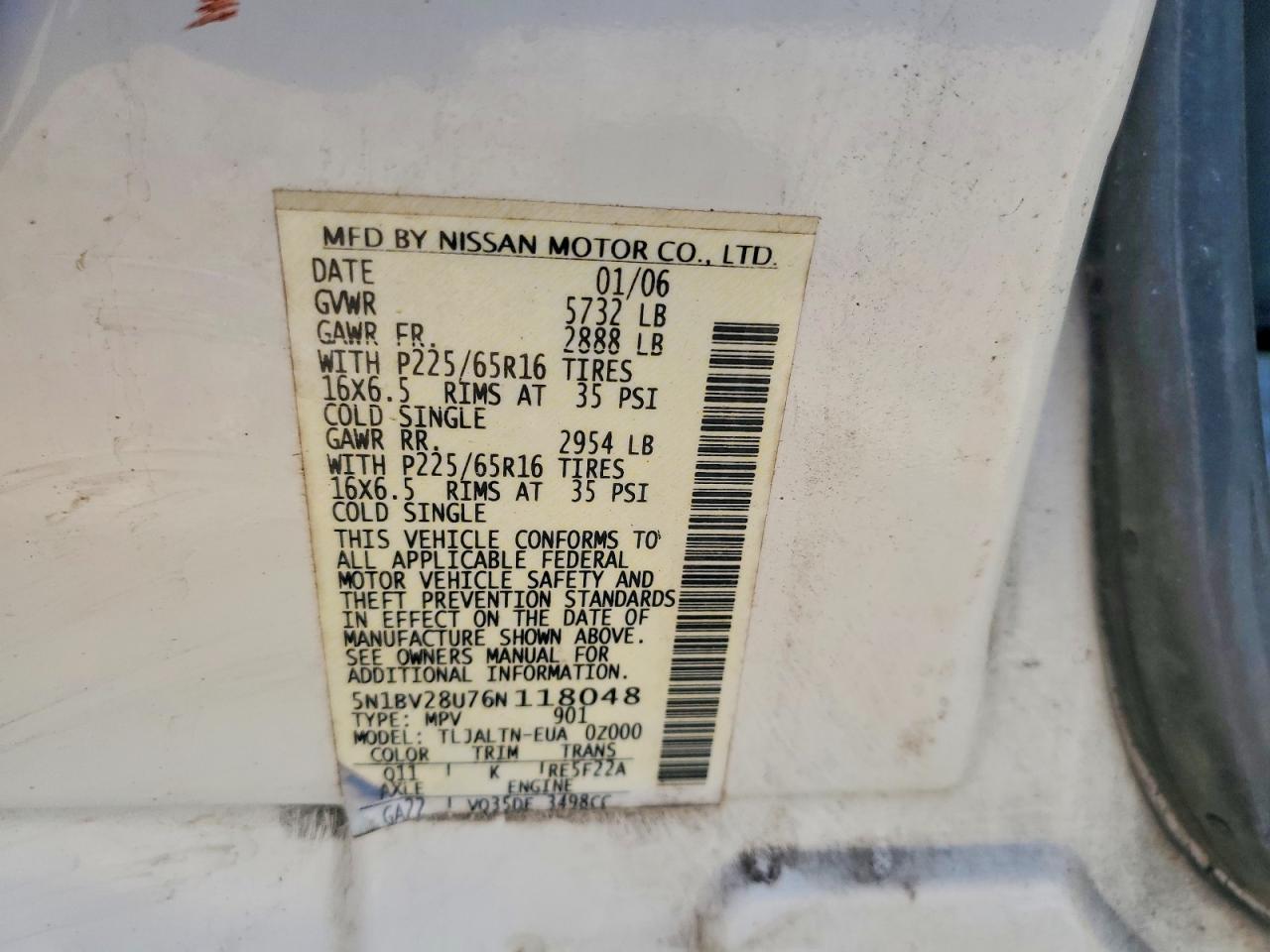 2006 NISSAN QUEST 3.5
