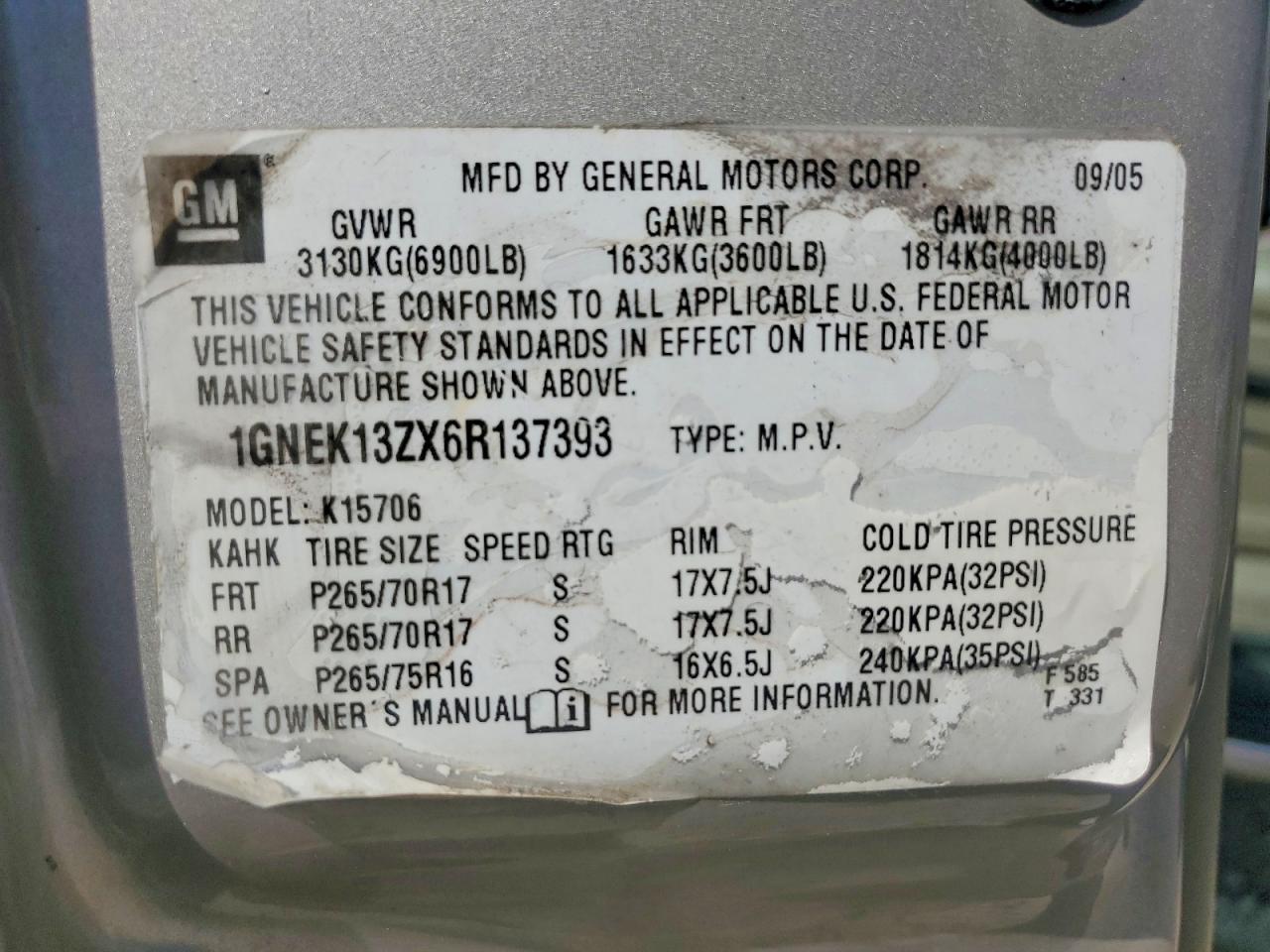 2006 CHEVROLET TAHOE