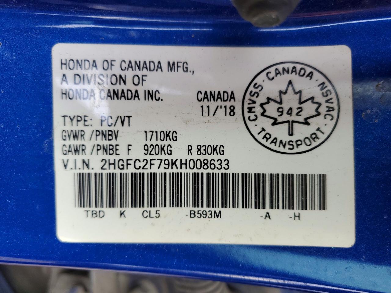 2019 HONDA CIVIC