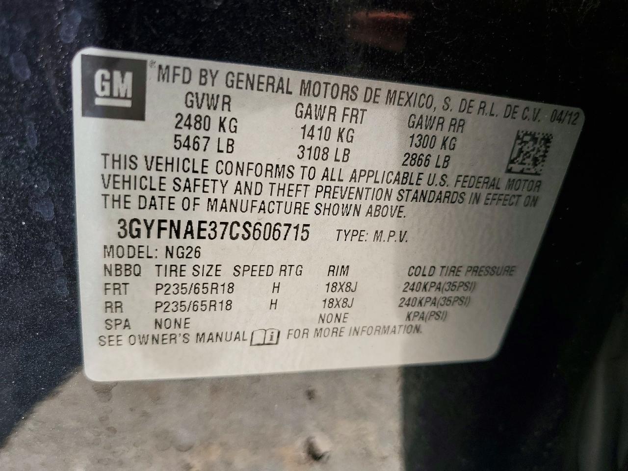 2012 CADILLAC SRX